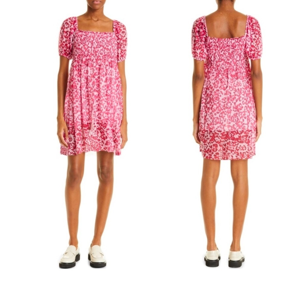 NEW Baum und Pferdgarten Joliet Smocked Stretch Mini Dress Pink Size XL